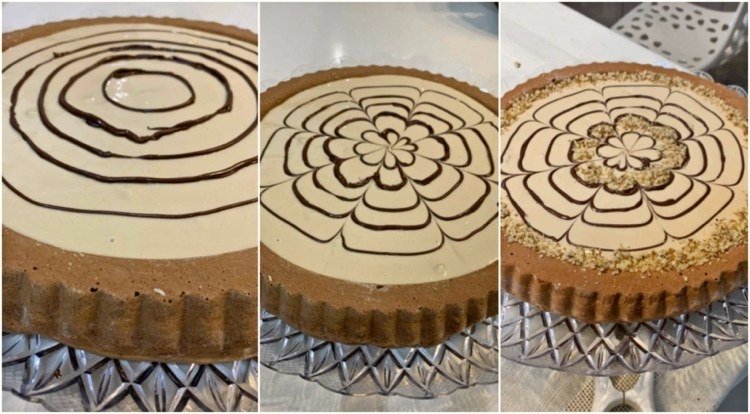 Torta Kinder Bueno s hotovým základom a kvetinovým vzorom