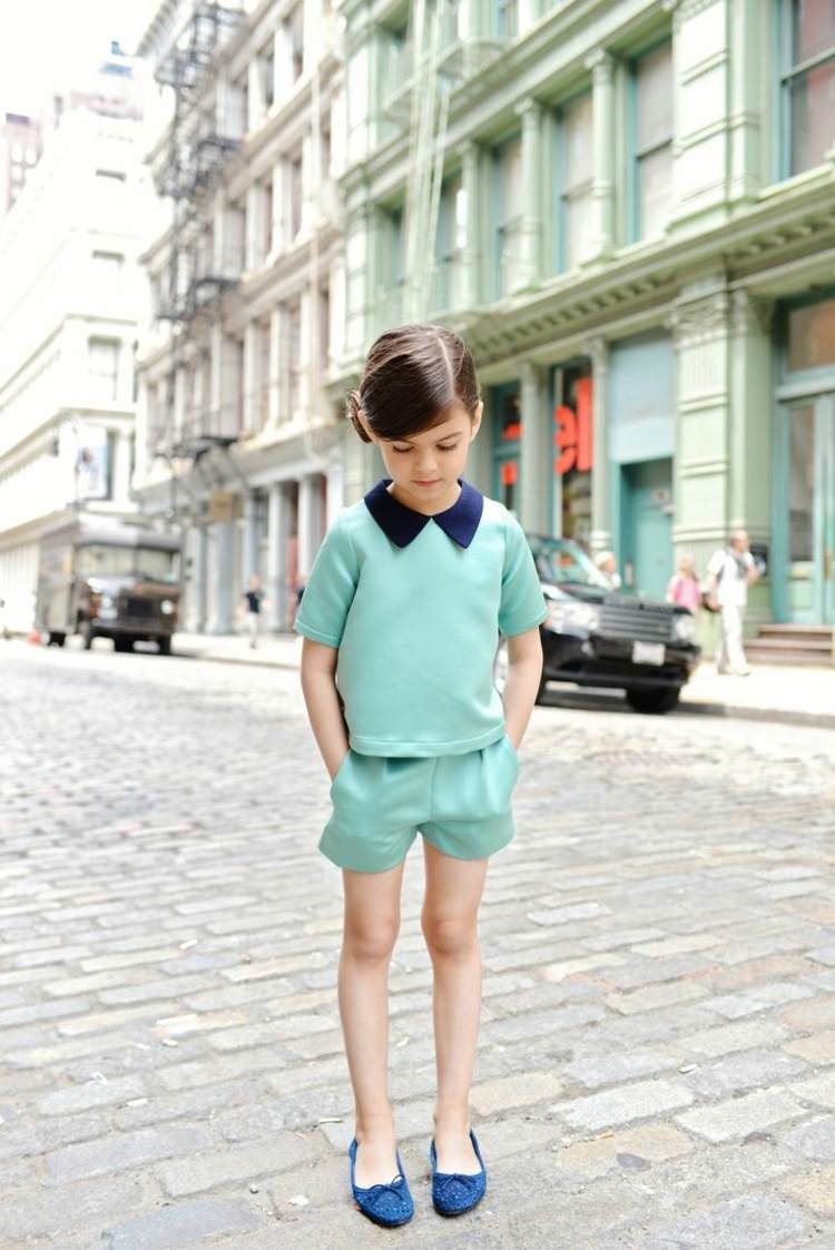 detské módne pouličné šortky s golierom mäty zeleno -modrej obuvi