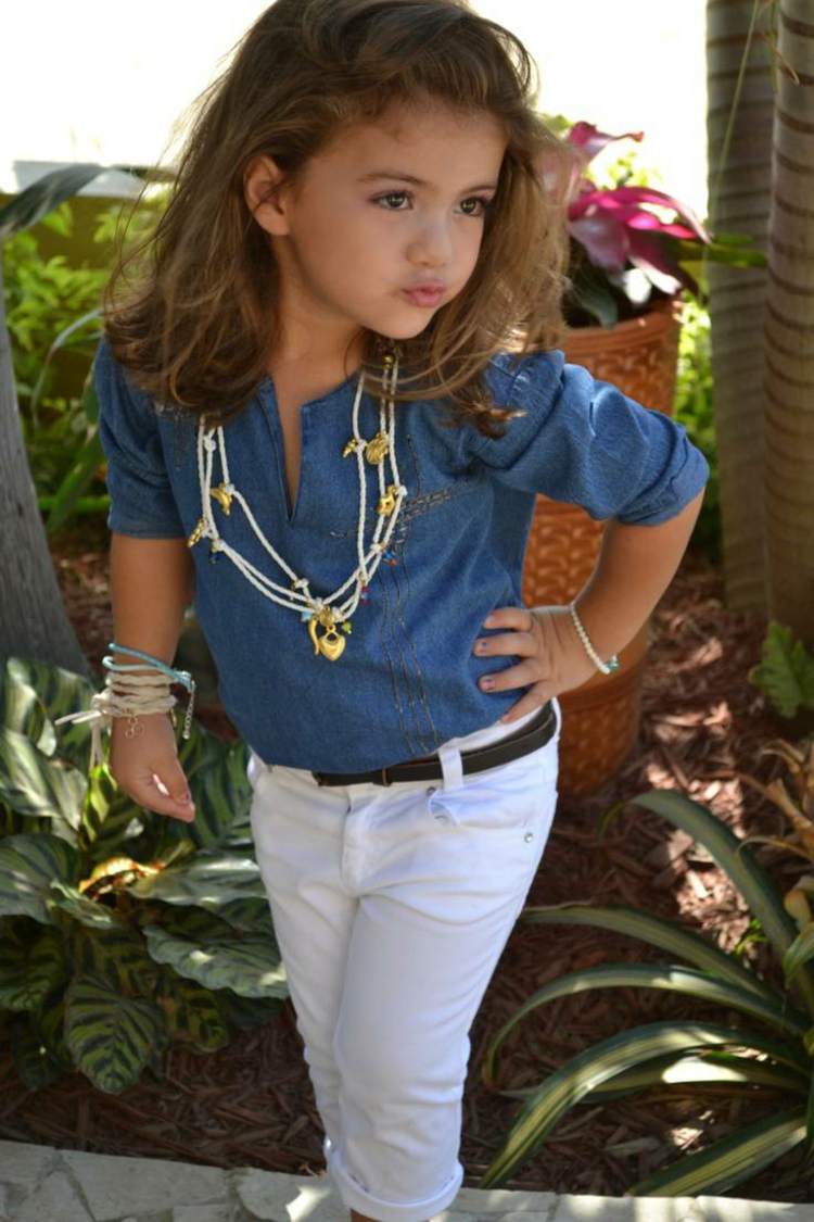 street fashion blúzka pre deti svetlo modrá biela reťaz nohavíc