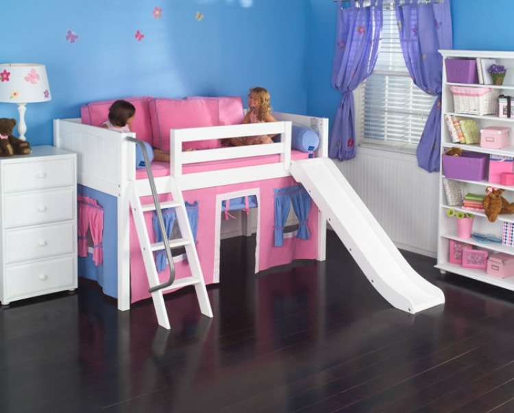 Detská postieľka šmykľavka detská izba zostavená nápady hracia posteľ
