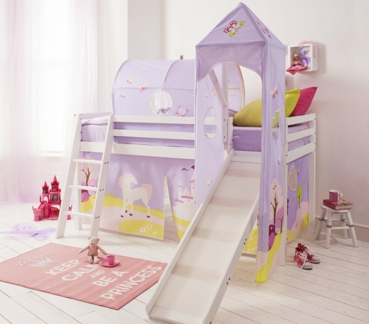 Detská posteľná šmykľavka nastaviť nápady záclony farebná dievčenská izba