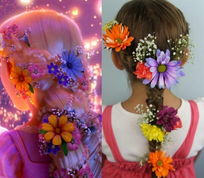 Pletený účes pre malé slečny inšpirovaný filmom Rapunzel Detské účesy pre dievčatá pletené kvety
