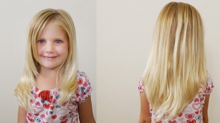 dieťa účes dievča dlhé odstupňované bočné lúčenie blond