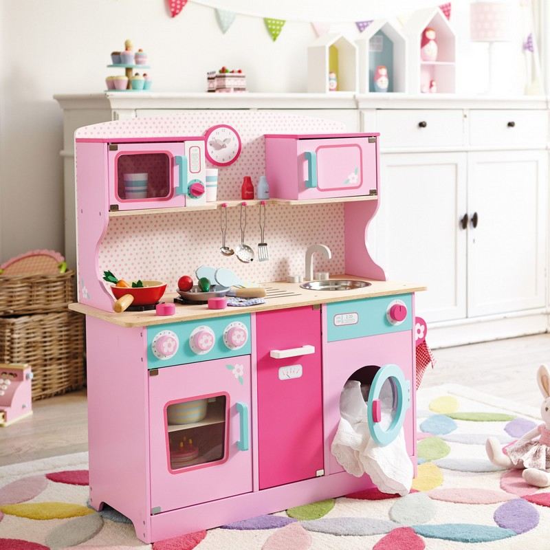 Detská kuchynka-drevená pracovná doska-spotrebiče-práčka
