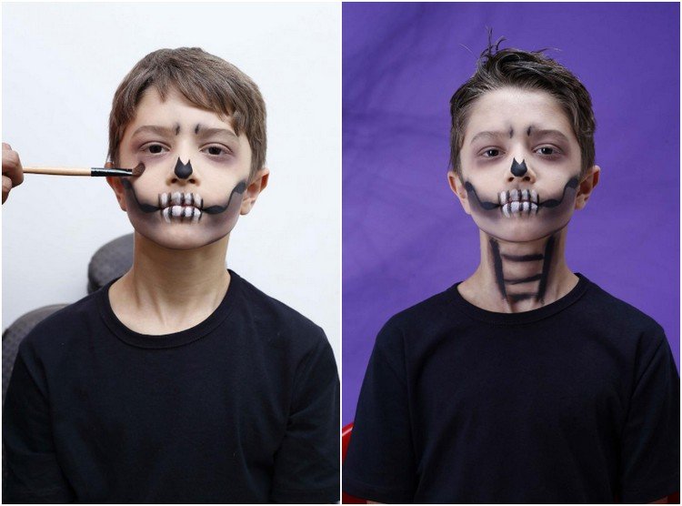 jednoduché kostrové líčenie na Halloweensky návod