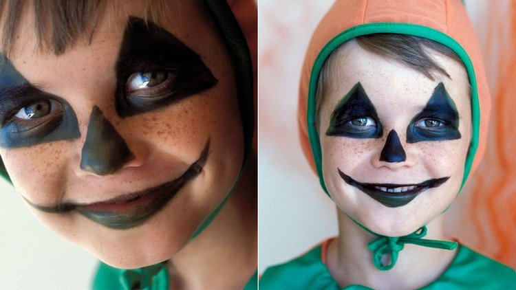 vyrezávaný tekvicový halloweensky kostým a make-up pre dieťa