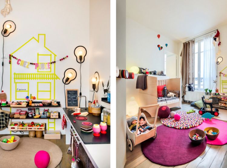 detský kútik-kuchynka-farebné-bábiky kočík