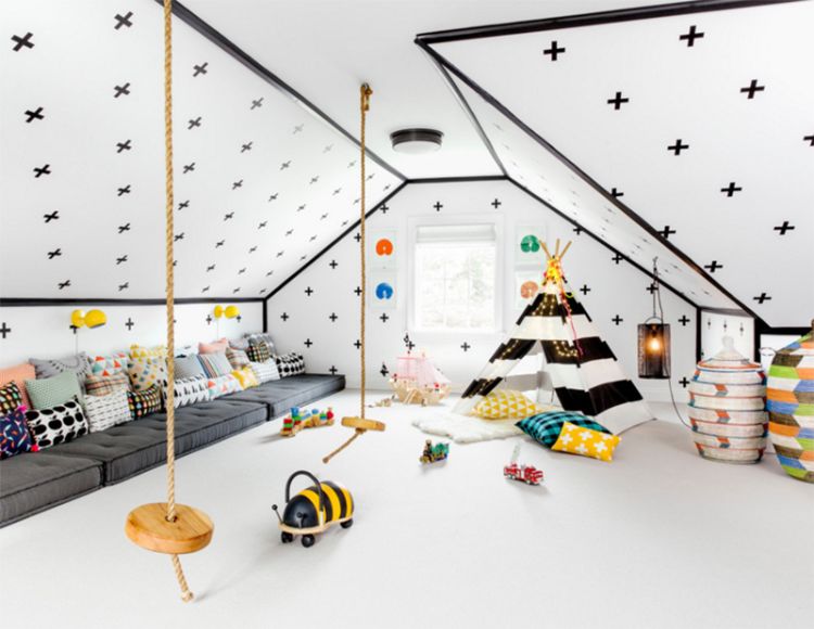 moderná-detská-herňa-stan-hojdačka-škandinávska