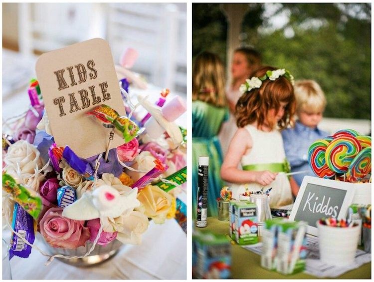 detský stôl na svadobný dizajn cukríkové lízanky s kvetinovým aranžmán
