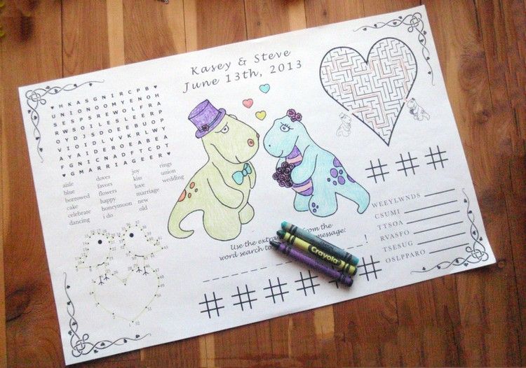 detský stôl svadobné nápady hry papierové obrázky na vyfarbenie