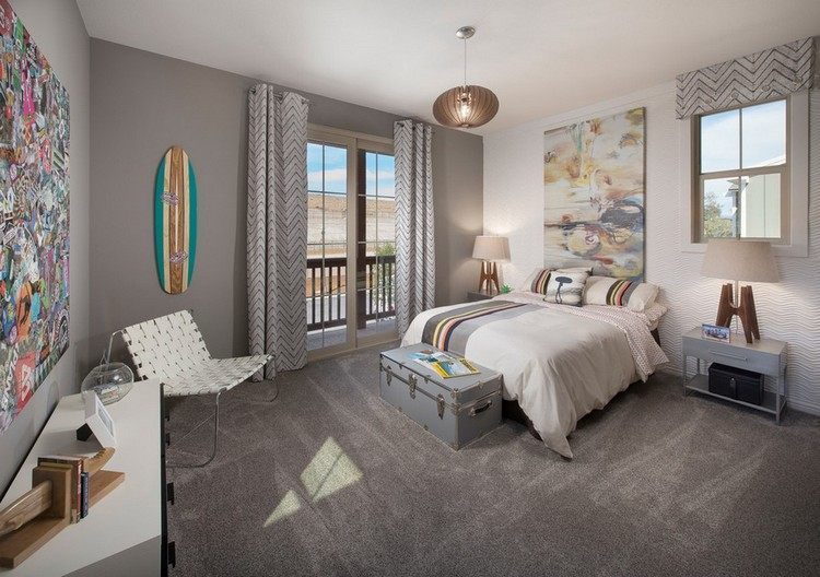 Detská izba-dekorácia-nápady-motto-surfovanie-šedá-stena-farba-farebné-akcenty