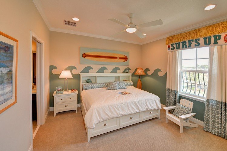 Detská izba-dekorácia-nápady-motto-surf-stena-dizajn-farba-vlnový vzor