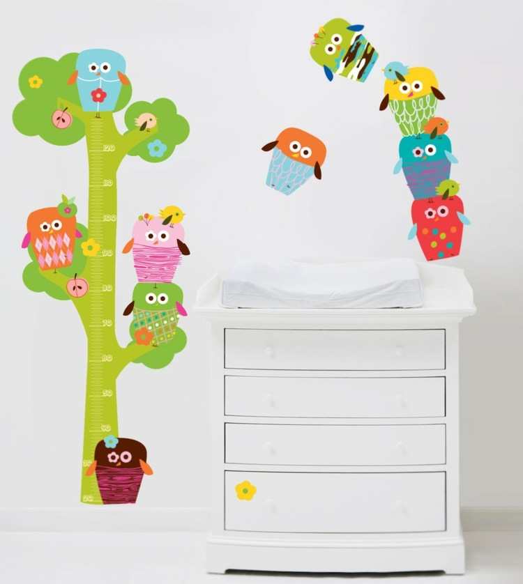 nápady na dekoráciu detskej izby meniaci sa stôl dizajn steny zvinovací meter sovy sovy