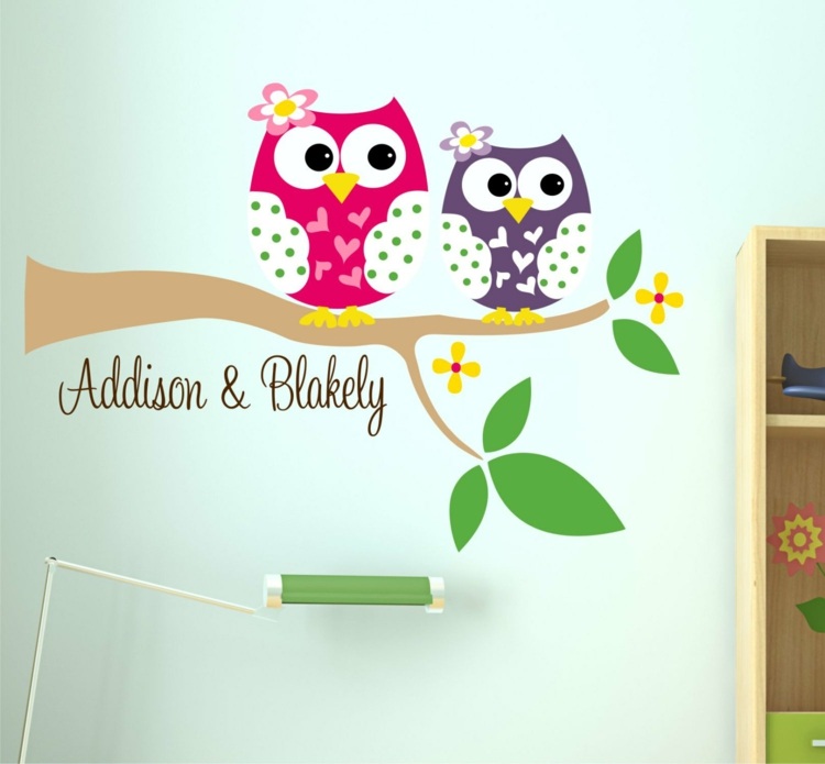 nápady na dekoráciu detskej izby vetva tetovanie nástenné dekorácie sovy mená deti