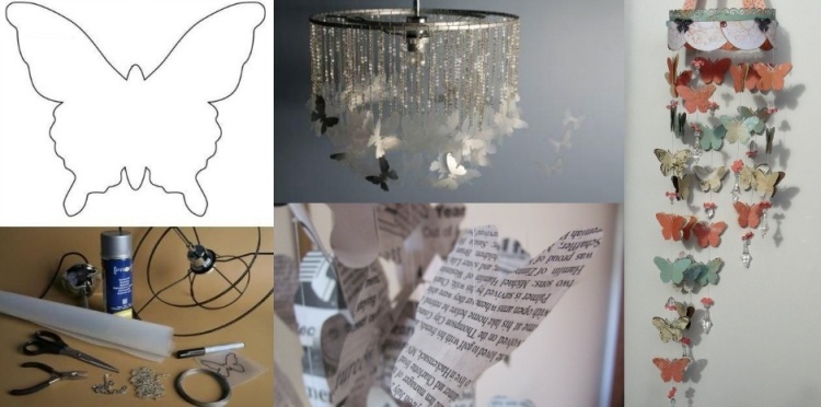 dekorácia do detskej izby-urob si sám-dekorácia-maedchenzimmer-motýle-mobil-diy-novinový papier-farebný