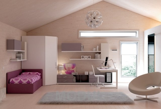 detská izba-moderné-tóny dreva-biely-nábytok-sklon strechy