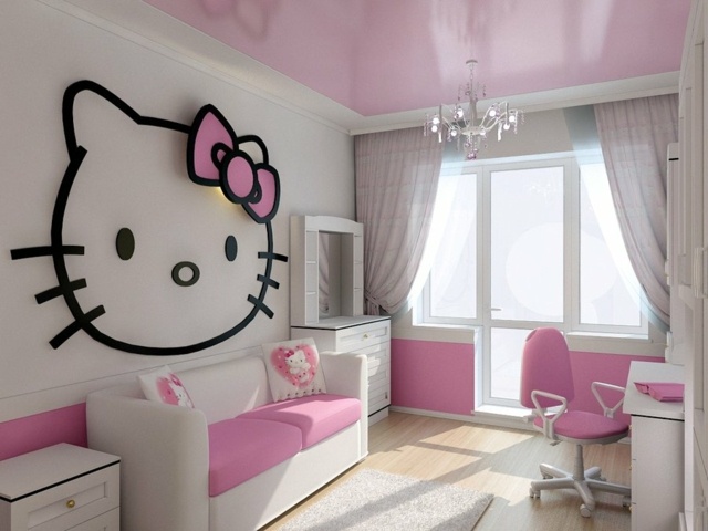 Samolepky na stenu Hello Kitty, ružové stropné steny