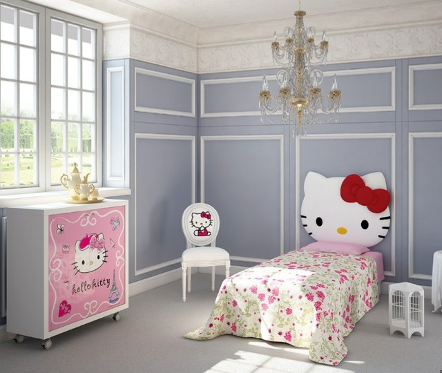 Hello Kitty posteľná bielizeň komoda kolieska krištáľový luster farba steny svetlo modrá