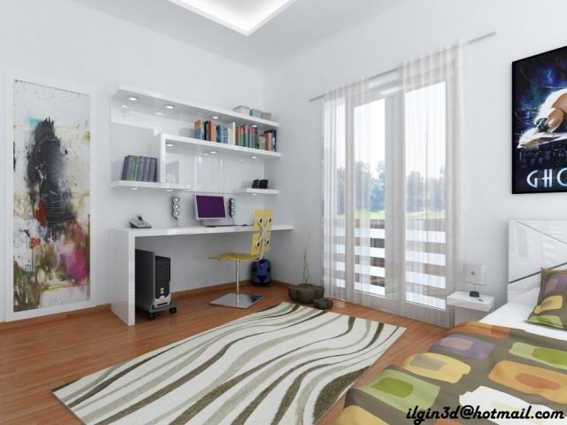 Detská izba 3d vizualizačné poličky lesklá biela Detská izba školské dieťa 3d vizualizačné poličky lesklá biela