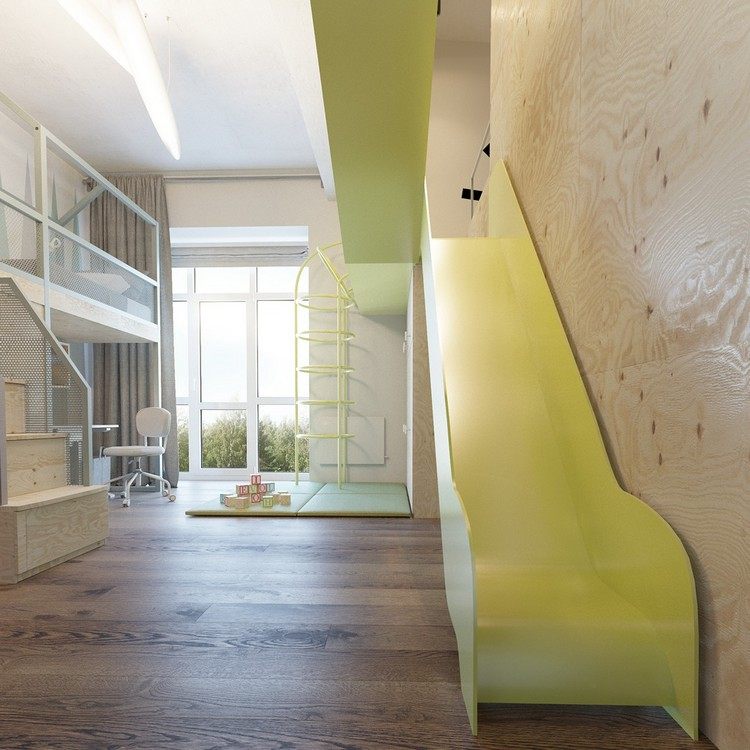 detská izba-dizajn-súrodenci-šmykľavka-hrať-kútik-super-nápad