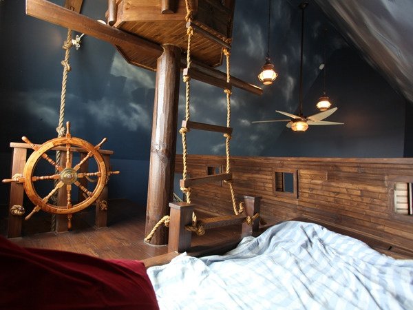 Detská loftová posteľ zavesenie mosta daň z pirátskej postele detská izba