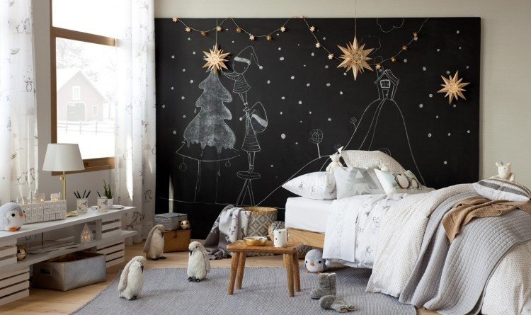 obľúbené motívy v poslednej zimnej kolekcii - ľadové medvede a tučniaky farba do detskej izby-dizajn-bytové doplnky-čierno-biela-zima-deko-sivá-tučniaky-tabuľa