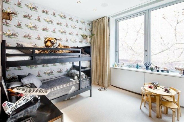 Nápady malý okrúhly stôl poschodová posteľ čierna tapeta na stenu