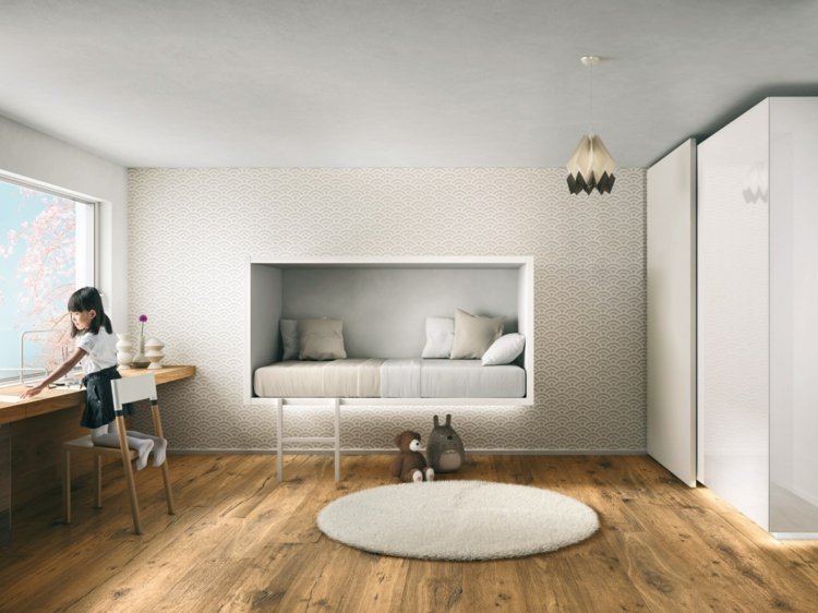 Nábytok do detskej izby jednoduchý-šatník-vysoký lesk-biele-osvetlenie-nepriame