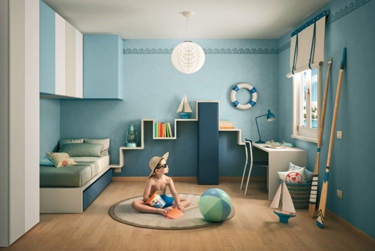 nábytok-detská izba-chlapci-izba-modré-nuansy-biela-námorná-deko-pádla