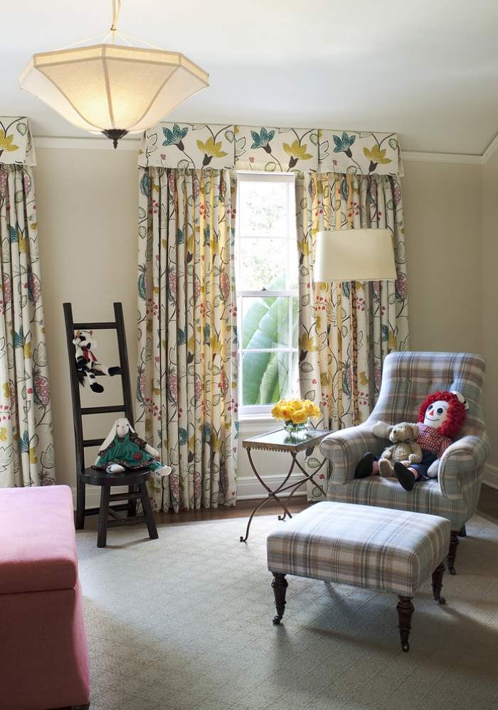 tlačené-škôlky-závesy-dĺžka-podlahy-kvetinové-vzorované-bývanie-nápady