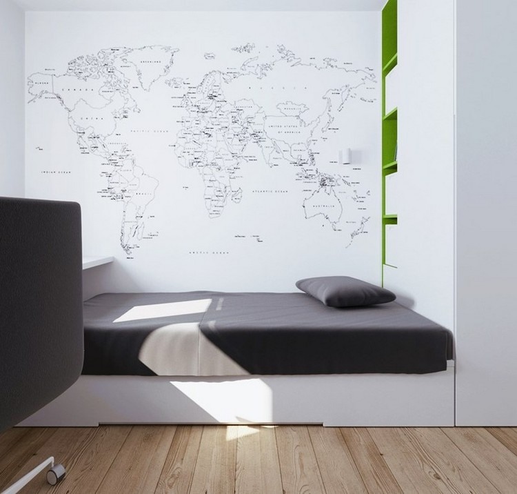 detská izba-stena-dizajn-nápady-tapeta-mapa sveta-čierno-biela