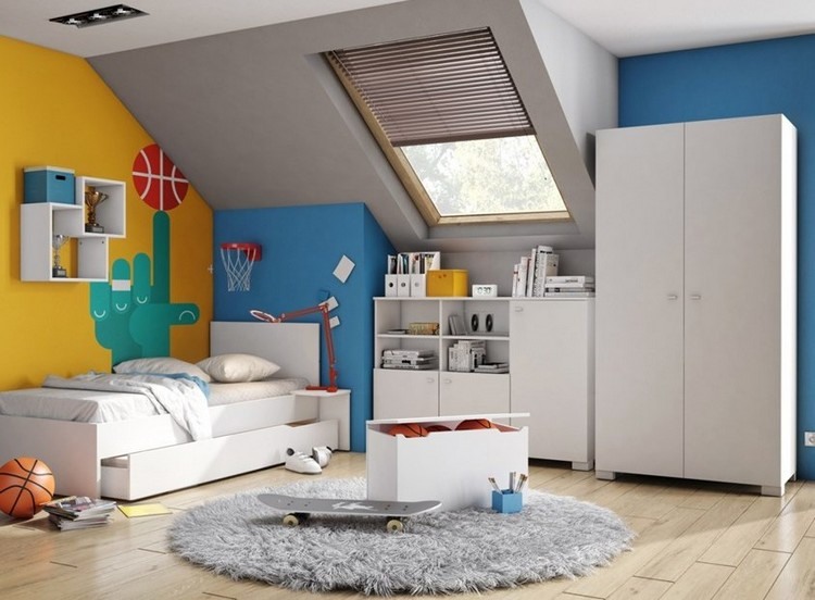 detská izba-stena-dizajn-nápady-chlapec-basketbal-motto-žltý-akcentový obraz-ruka-obrázok