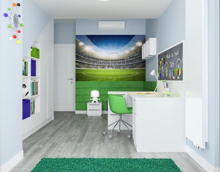 detská izba-stena-nápady-foto-tapeta-na-futbal-chlapec-pastel-modrá-stena-farba