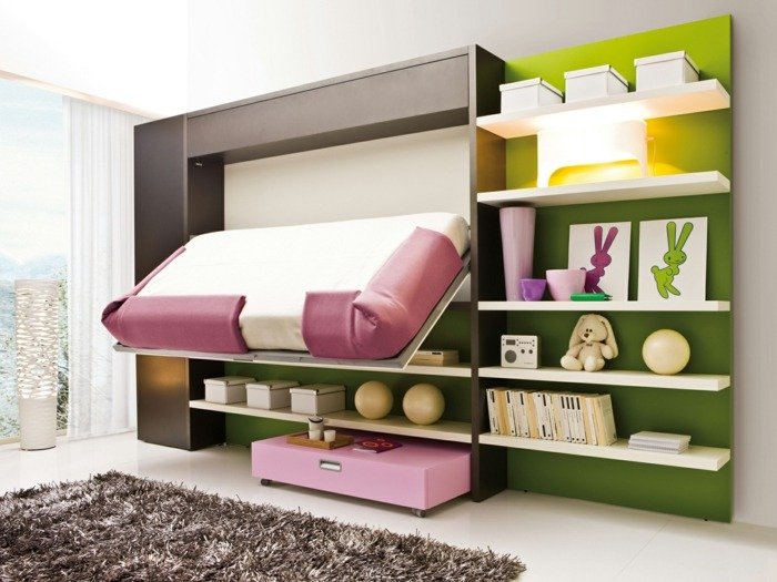 nábytok detská izba skladacia polička zelená ružová