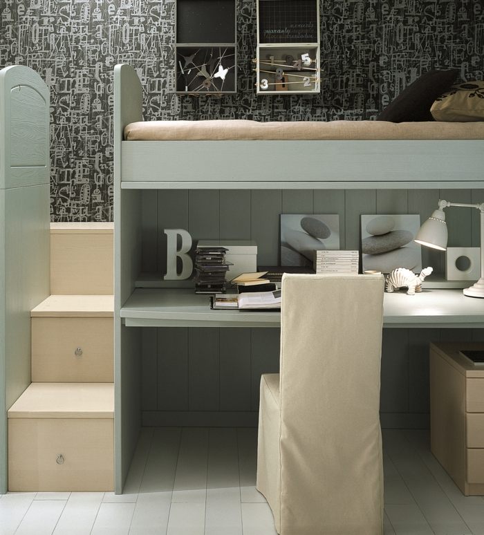 Nábytok do detskej izby Šedý dizajn Schody Zásuvka na stôl