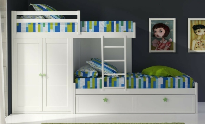 chlapčenská izba biely nábytok posteľná bielizeň zelená modrá