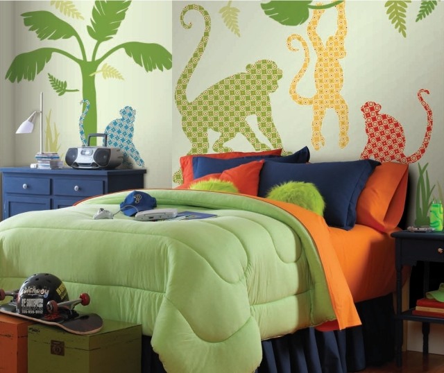 detská izba-steny-dizajn-nápady-chlapci-samolepky-opice