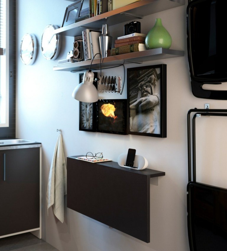 skladací stôl na stenu čierna moderná polica idea wall art