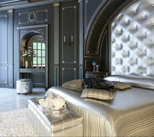 Strieborná luxusná spálňa Turati Boiseries