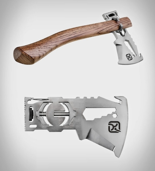 kolážový dizajn sekery klax s viacerými nástrojmi