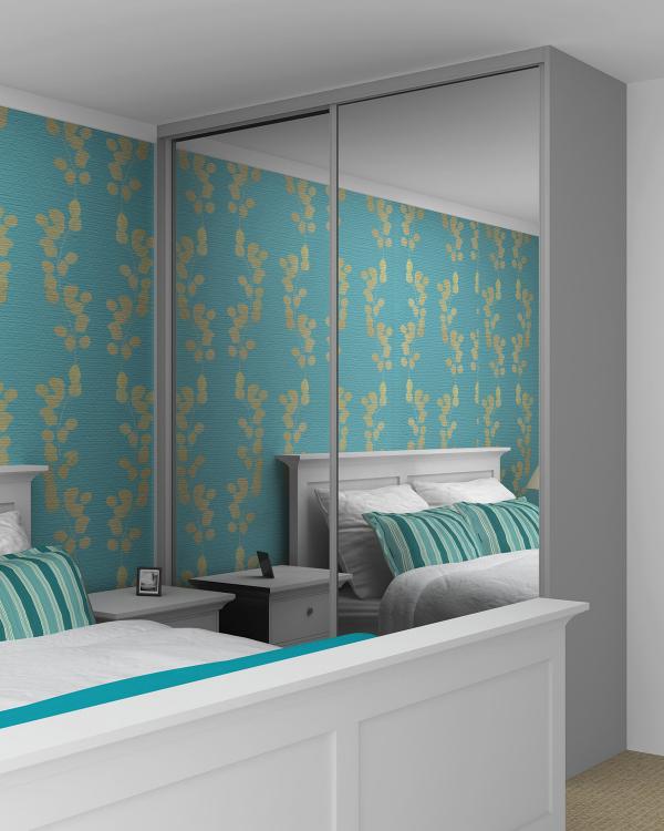 zrkadlová skriňa ilúzia hlboká spálňa tyrkysová