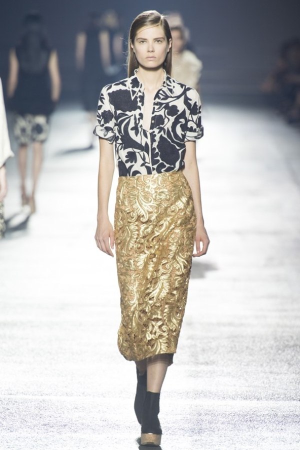 kvetinové motívy jar leto leto zlatožltá Dries Van Noten 2014 kvetinové vzory jar leto žlté farby trendy Dries Van Noten-2014 móda