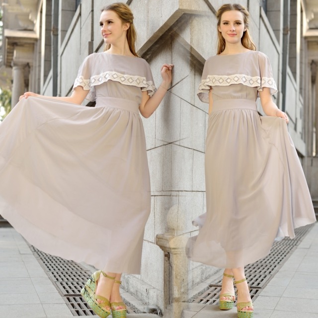 šaty na každý deň-dlhé-béžové-dva-obrázky