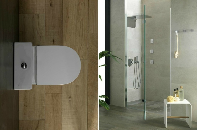 malý-kúpeľne-imitácia dreva-obklady-sprcha-sklenený bočný stolík