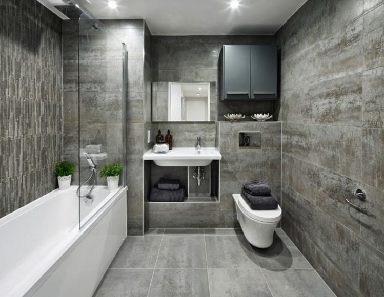 malé kúpeľne sivé obklady-obklady-steny-výklenok-drez-vaňa