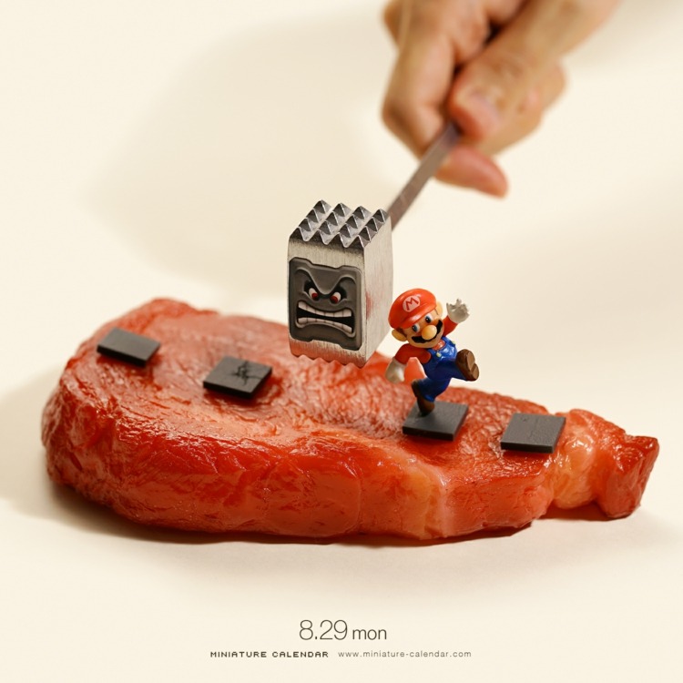 projekt miniatúrny kalendár malé diorámy steak na zjemnenie mäsa