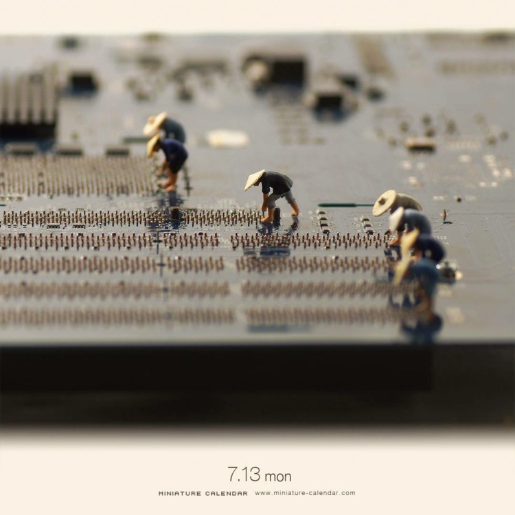 projekt miniatúrneho kalendára miniatúrny svet pracovníkov ryžového poľa malé diorámy