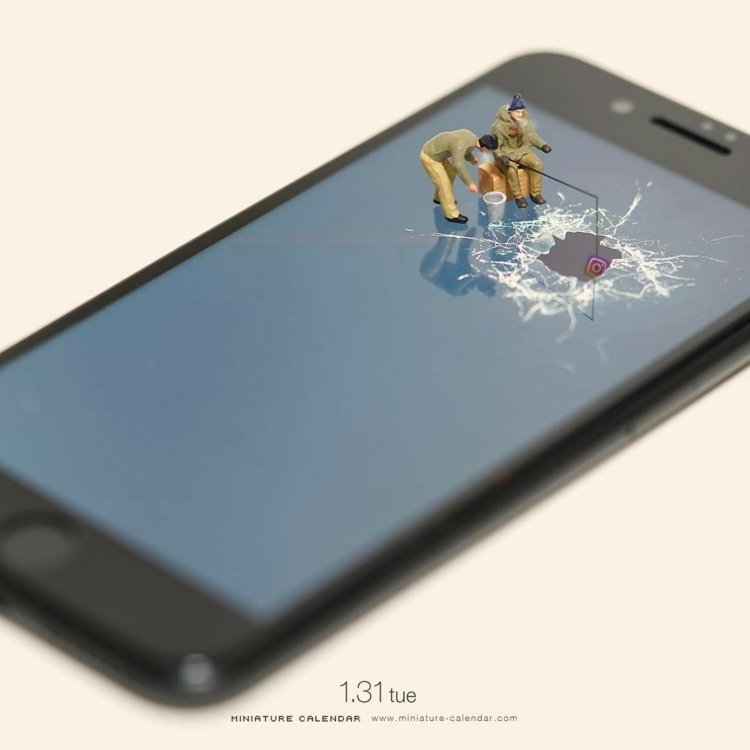 malá dioráma instagram smartphone figúrka rybárskeho jazera