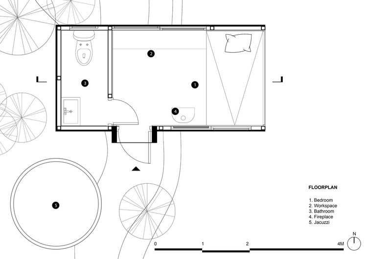 pôdorys malá chata lesná kúpeľňa priestor na spanie