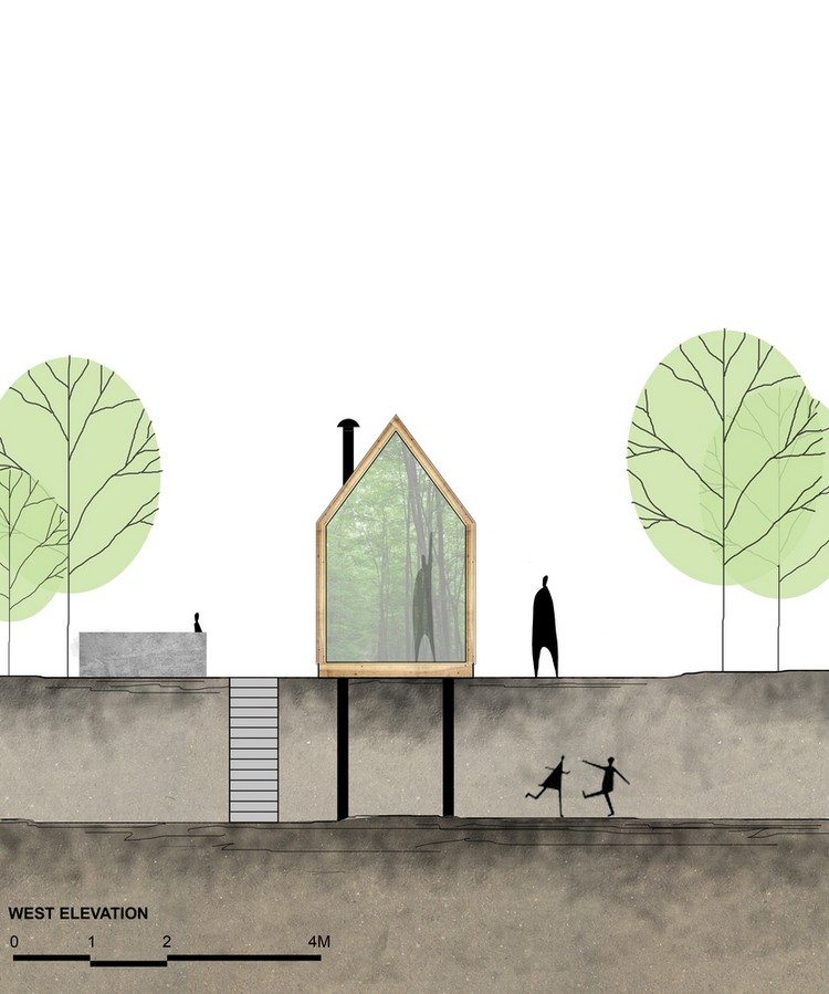 chata les fasádne sklo západ elevácia